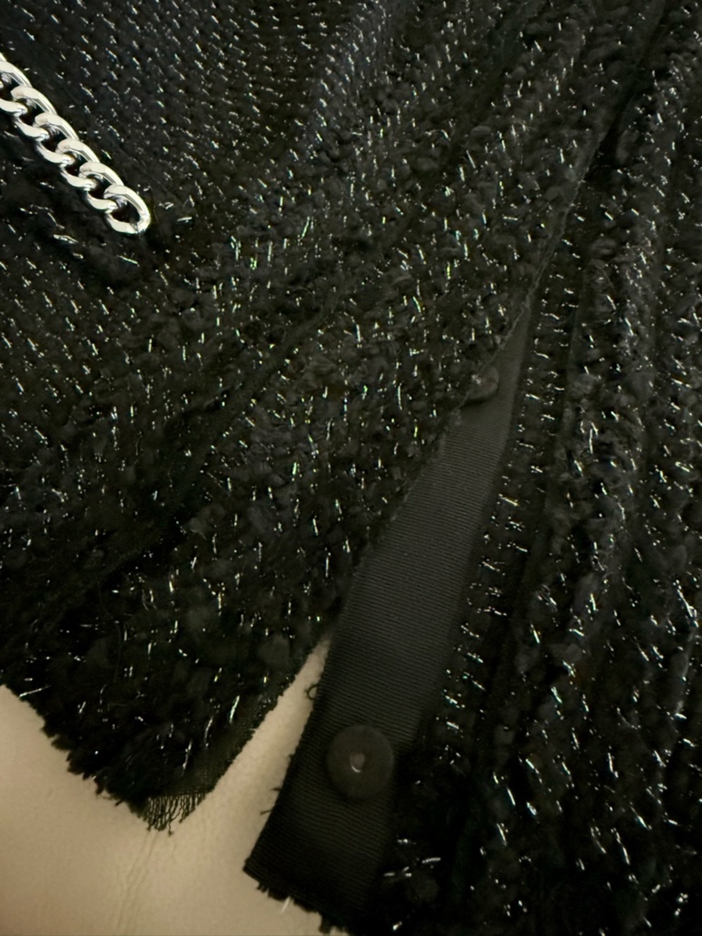 Pink Tartan Black Bouclé Tweed-Style Blazer with Silver Chain Trim. Chanel esque - Picture 5 of 10